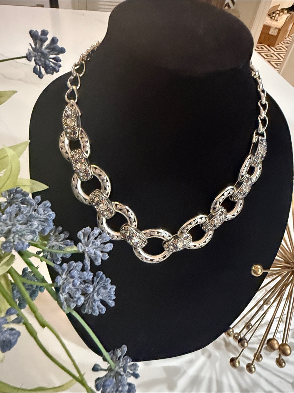 Brighton Statement Silver Toned Crystal Link Multi Gem Necklace - Women Jewelry